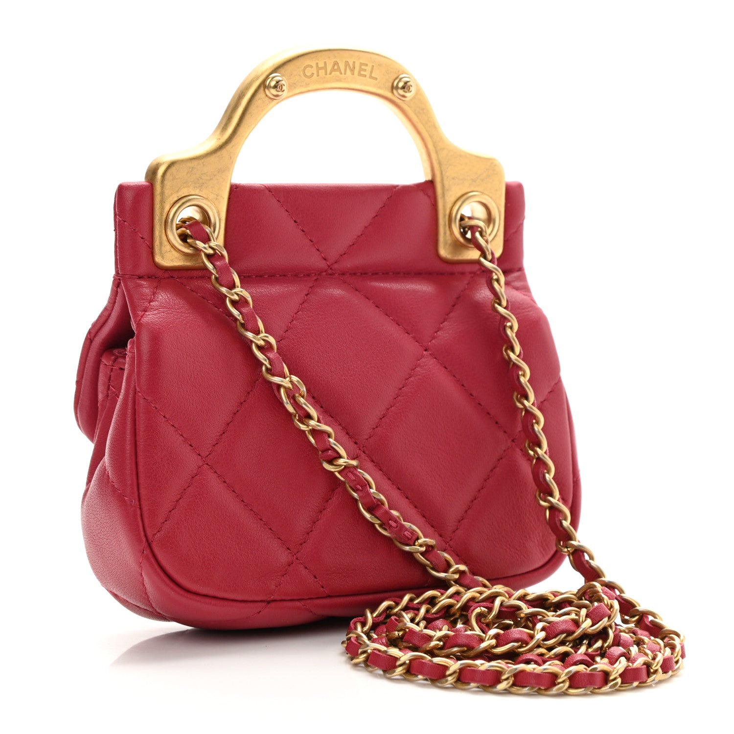 Chanel Calfskin Quilted Lady Handle Flap Card Holder With Chain Dark Pink 3 of 11