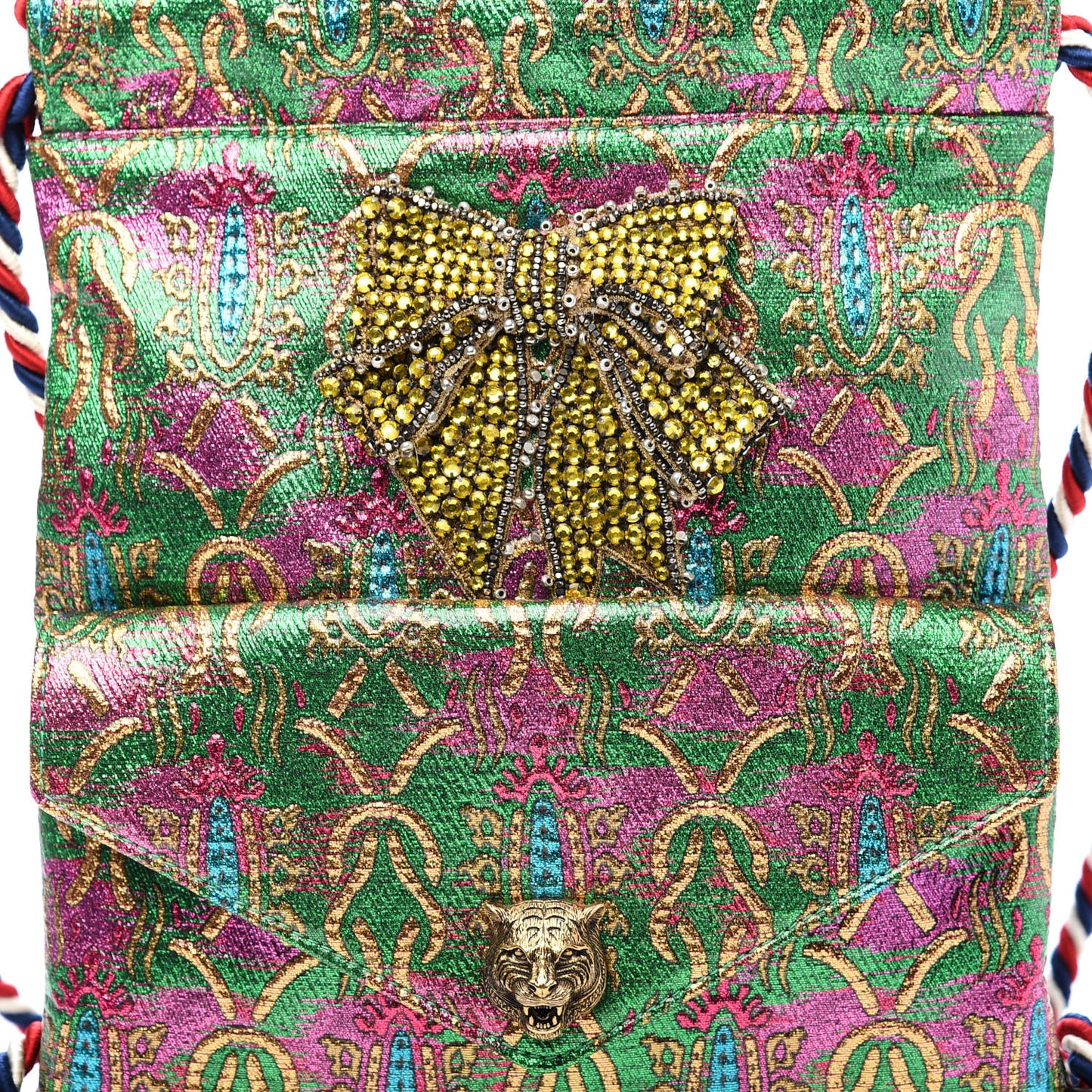 Brocade Animalier Bow Drawstring Backpack Multicolor
