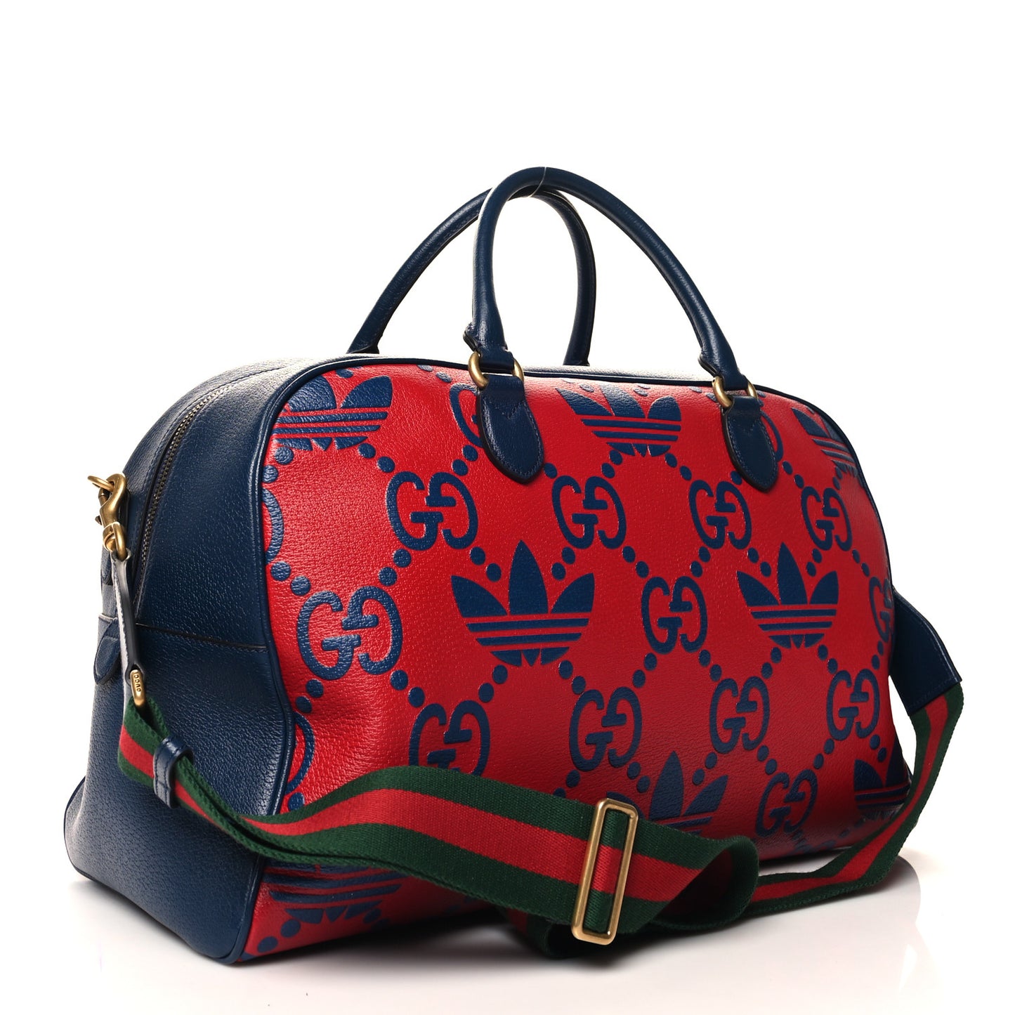 X ADIDAS Canvas Textured Dollar Calfskin Web GG Monogram Trefoil Large Bowling Bag Hibiscus Red  Blue Navy