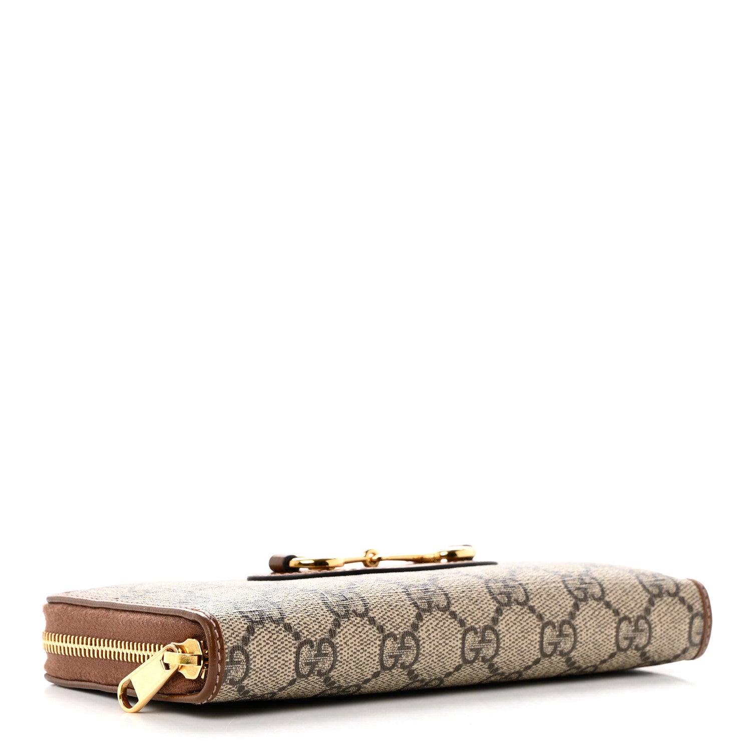 Gucci GG Supreme Monogram Azalea Calfskin Horsebit 1955 Zip Around Wallet Beige Ebony Brown Sugar 4 of 10