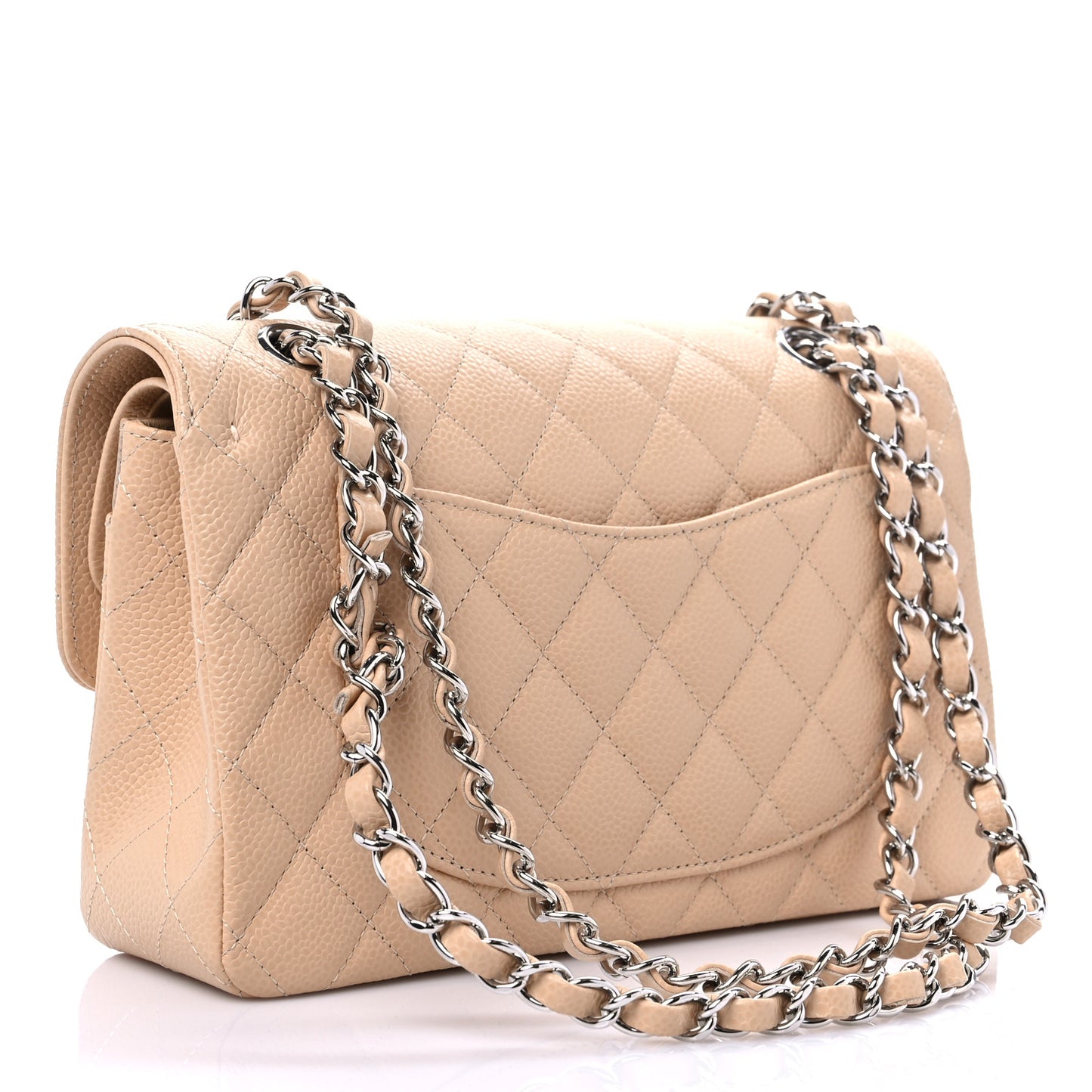 Caviar Quilted Small Double Flap Beige