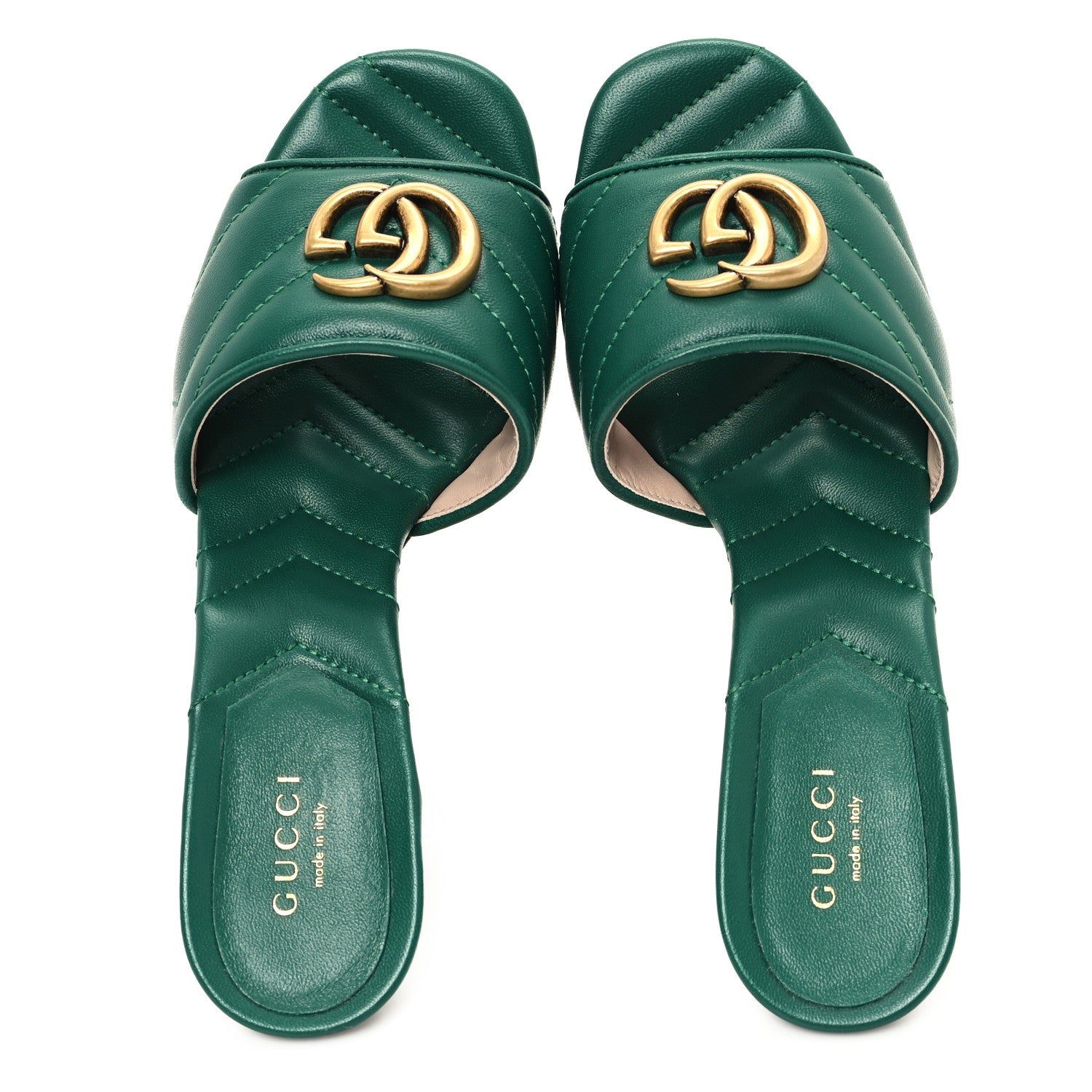 Gucci Nappa Matelasse GG Marmont 75mm Slide Sandals 36 Emerald 2 of 9