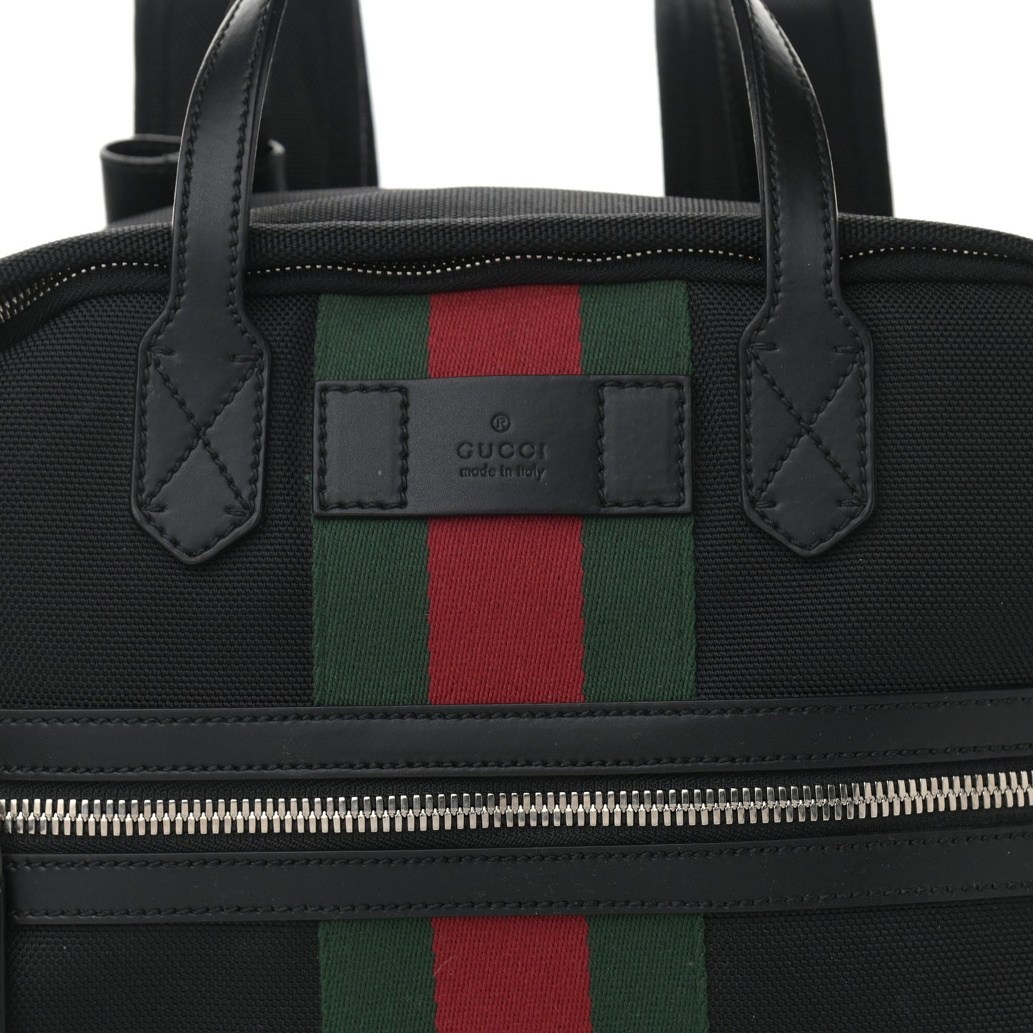 Techno Canvas Appia Calfskin Web Tote Backpack Black