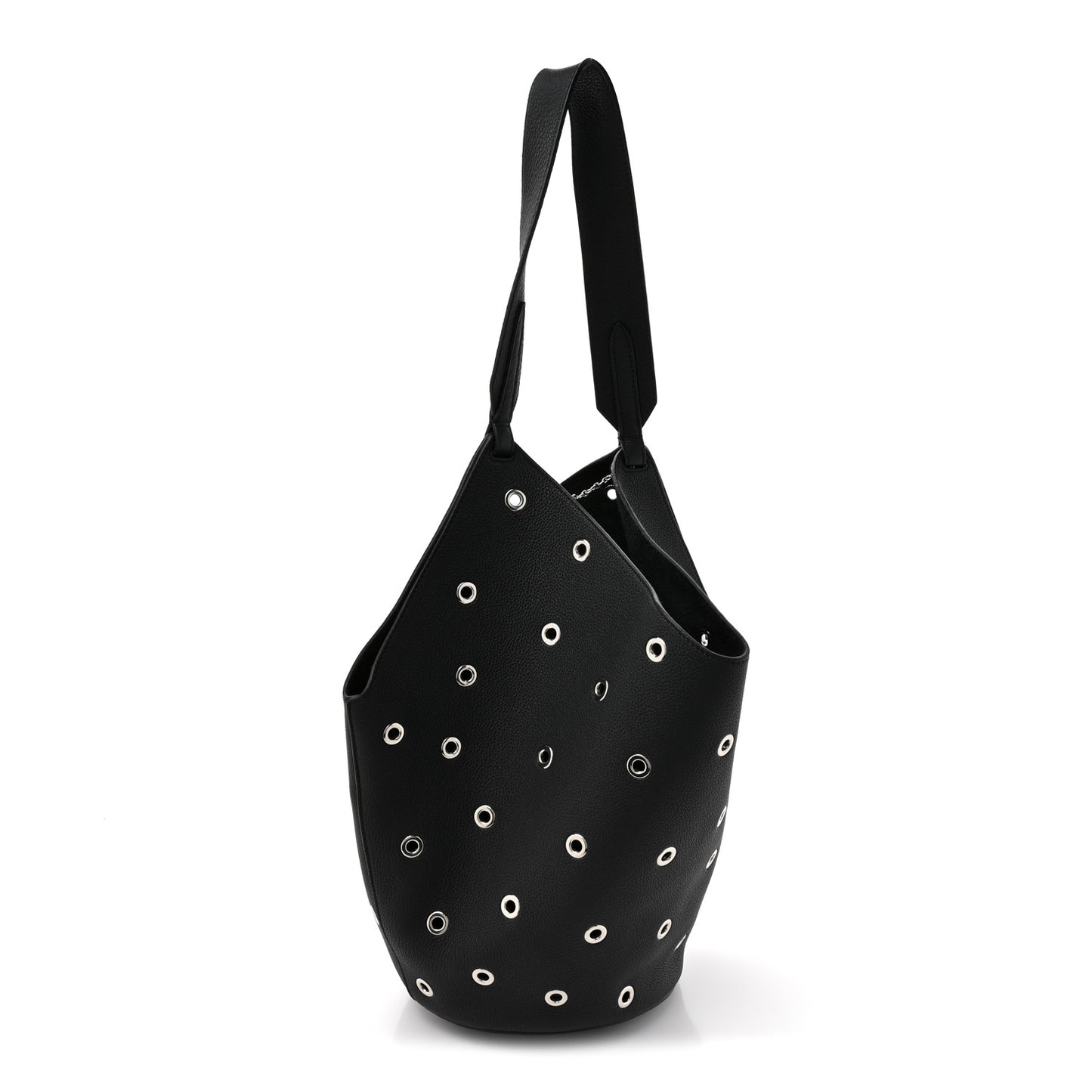 Pebbled Calfskin Grommet Lotus Tote Black