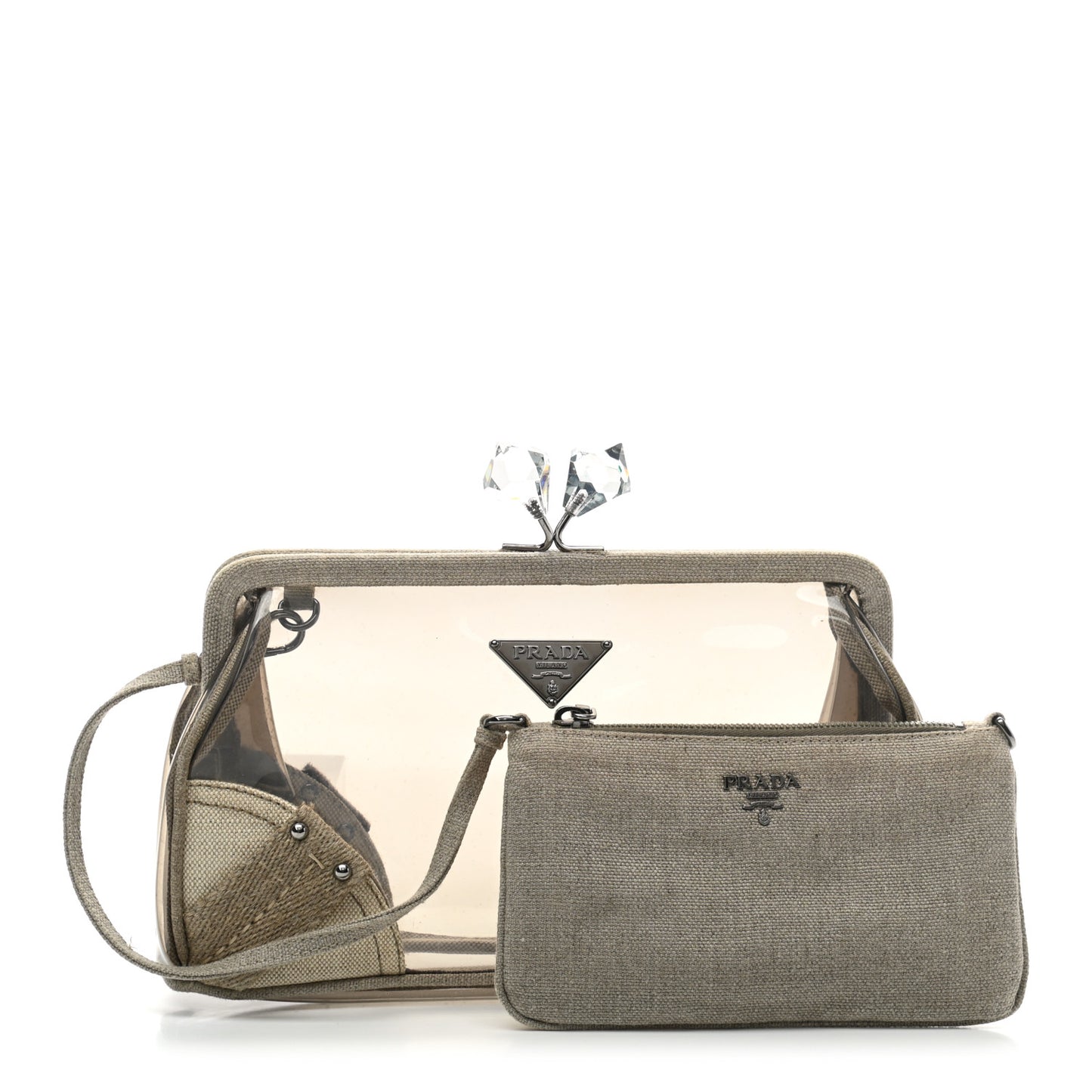 Canvas Plexiglass Kisslock Clutch Naturale