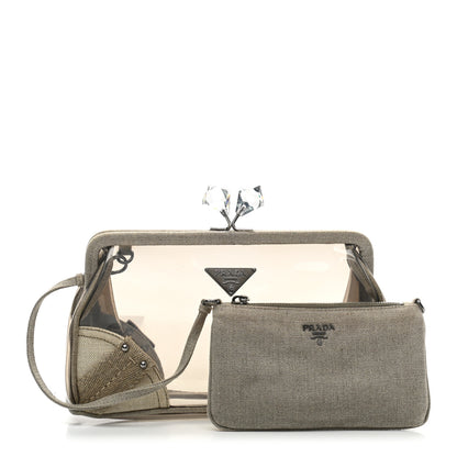 Prada Canvas Plexiglass Kisslock Clutch Naturale 1 of 9