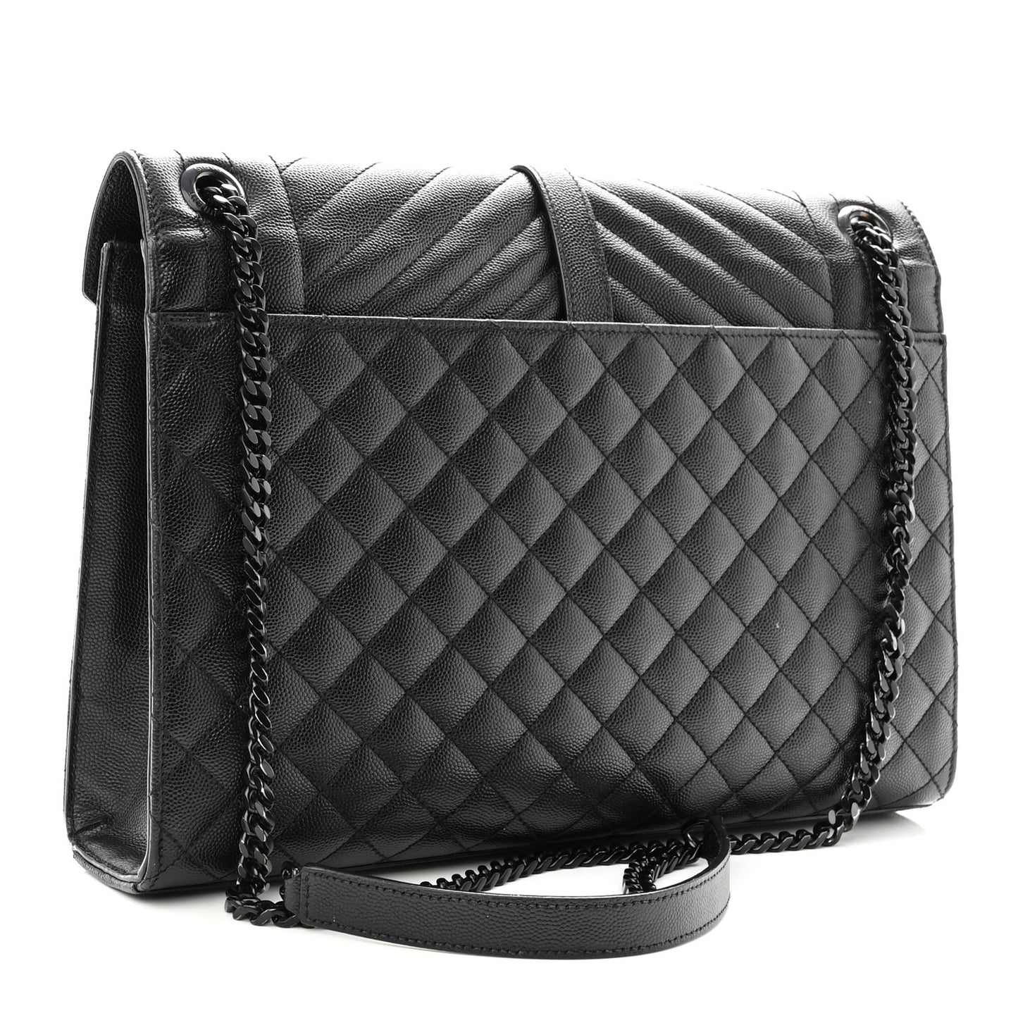 Grain De Poudre Textured Mixed Matelasse Large Triquilt Monogram Monochrome Satchel Black