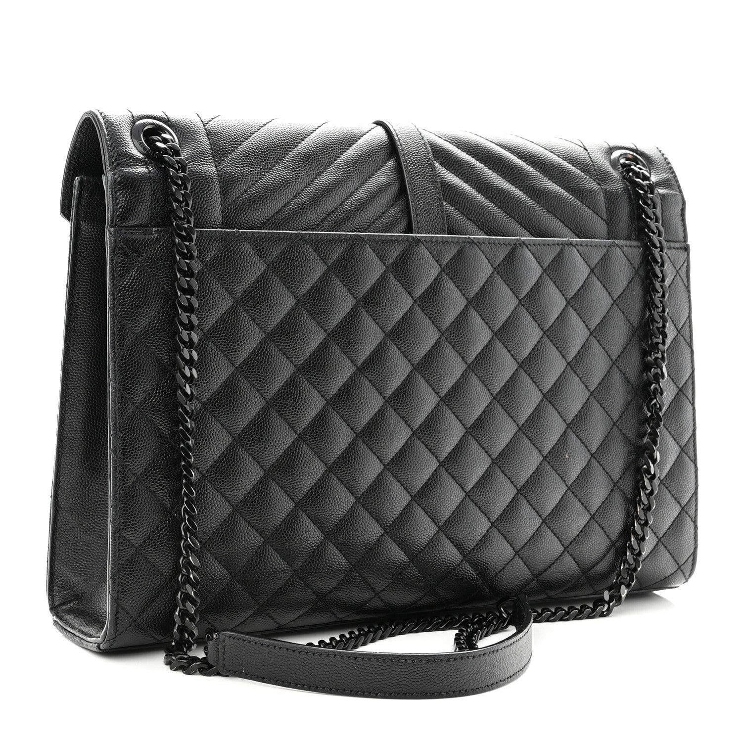 Saint Laurent Grain De Poudre Textured Mixed Matelasse Large Triquilt Monogram Monochrome Satchel Black 3 of 10