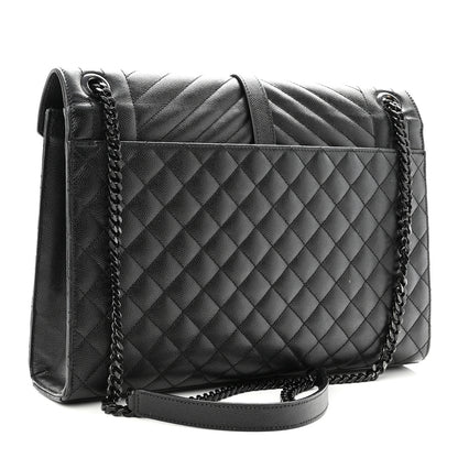 Saint Laurent Grain De Poudre Textured Mixed Matelasse Large Triquilt Monogram Monochrome Satchel Black 3 of 10