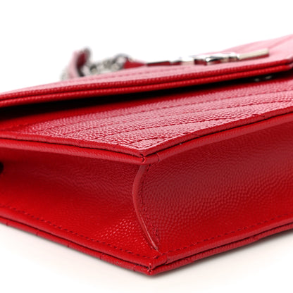 Saint Laurent Grain De Poudre Matelasse Chevron Monogram Envelope Chain Wallet Rouge Eros 8 of 10