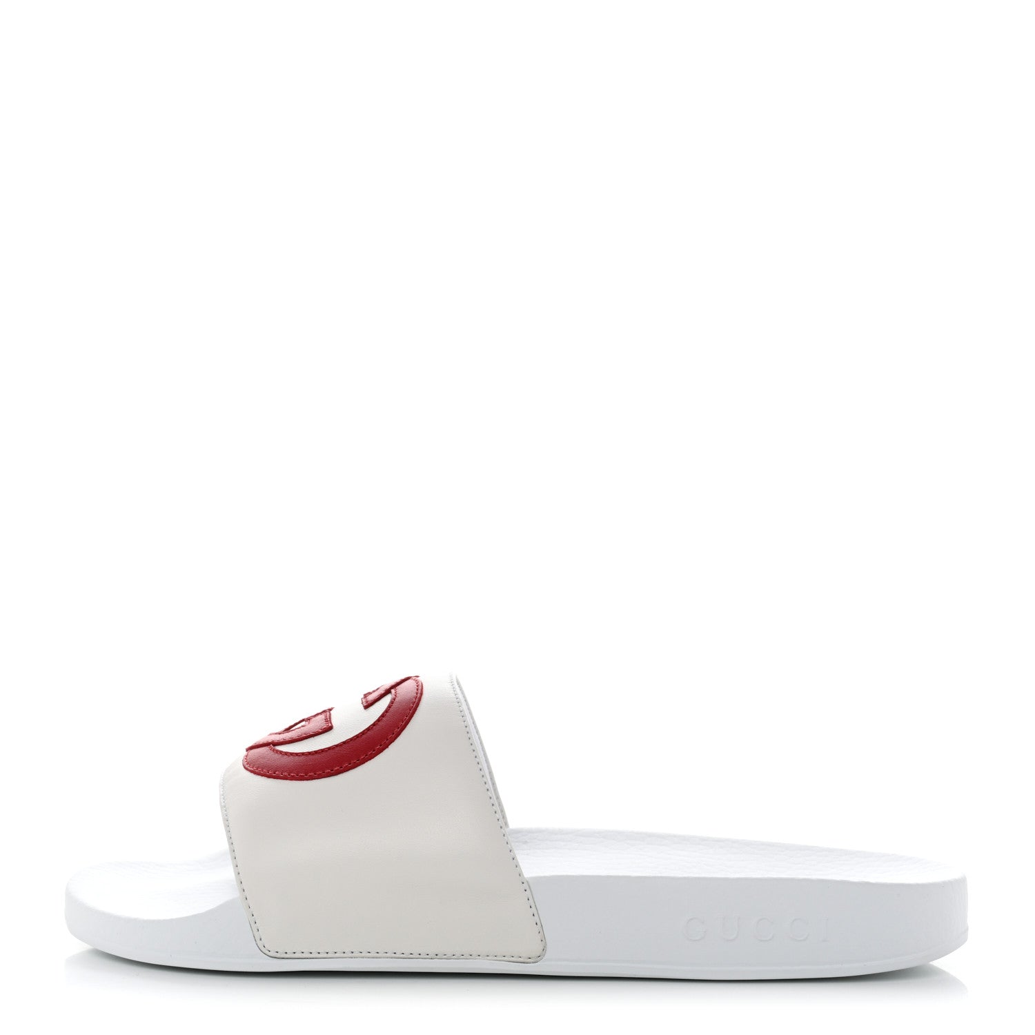 Gucci Nappa Miro Soft Calfskin Interlocking G Mens Slide Sandals 9 Great White Hibiscus Red 1 of 7