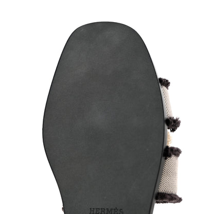Hermes Toile H Oran Fringe Sandals 39 Prunoir 11 of 13