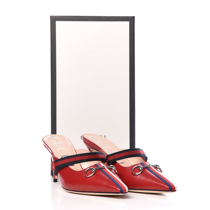 Gucci Malaga Kid Sylvie Web Cross Strap Mid-Heel Slides 38.5 Hibiscus Red 9 of 9
