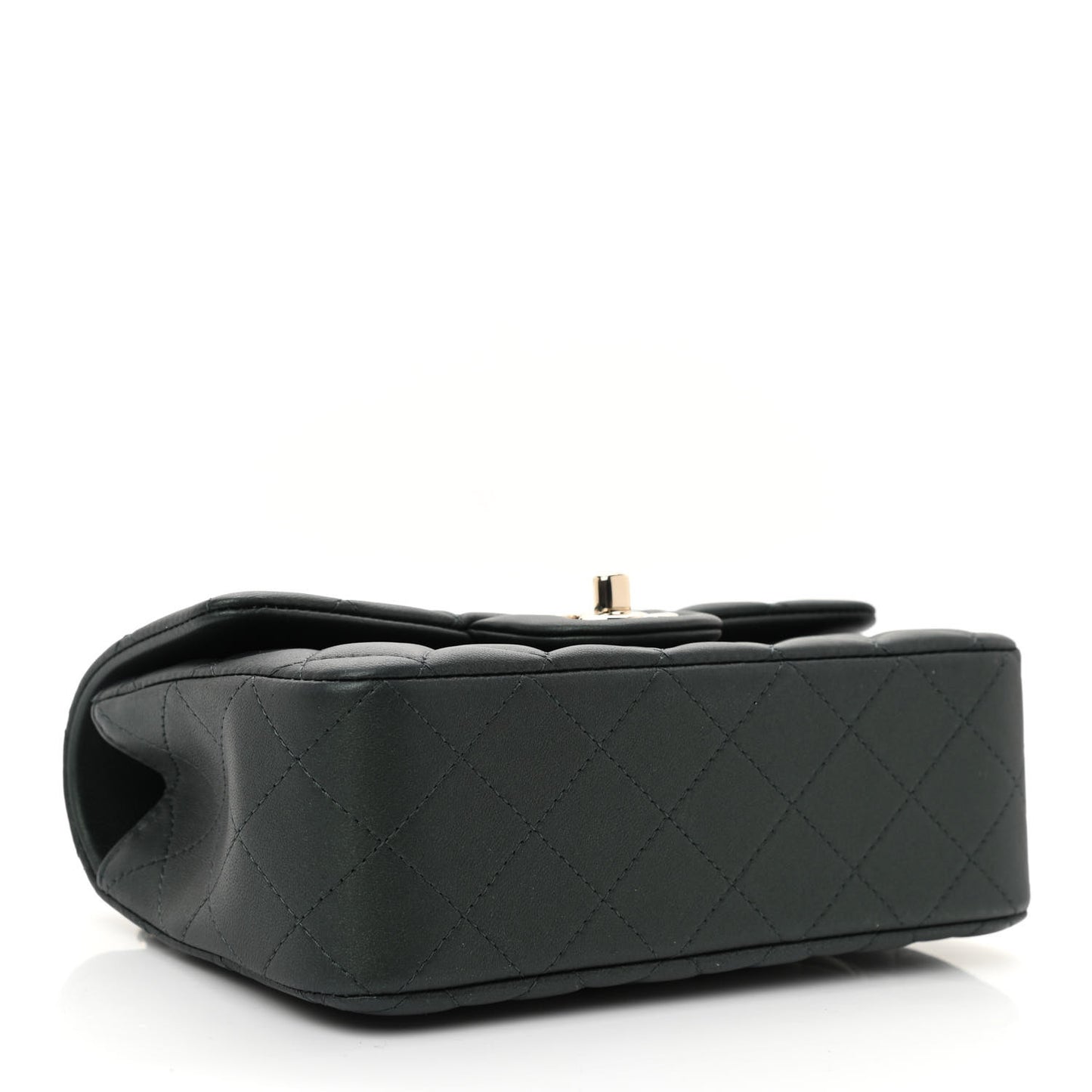 Iridescent Lambskin Quilted Mini Top Handle Rectangular Flap Dark Green