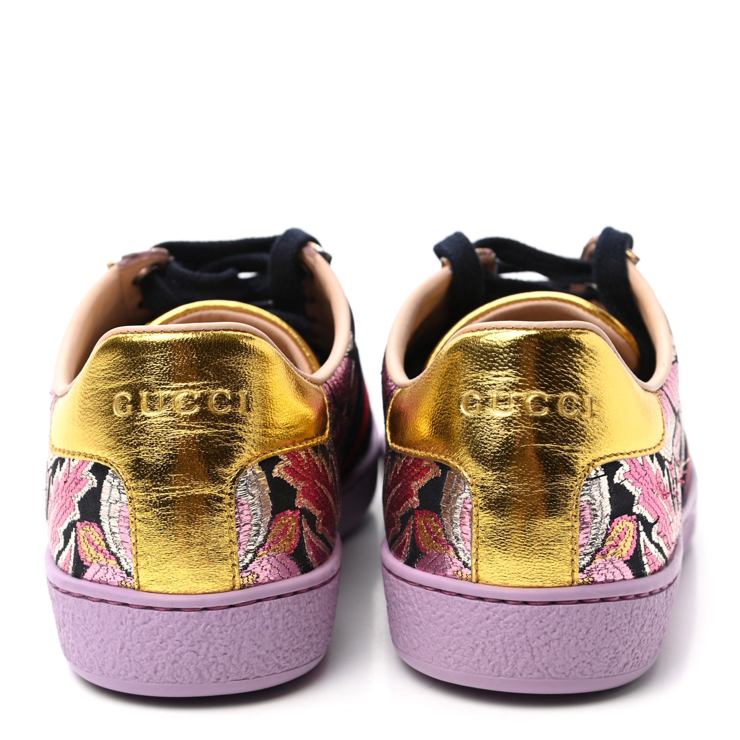 Lurex Brocade Web Nappa Womens Ace Sneakers 35 Black Pink Oro Vecchio