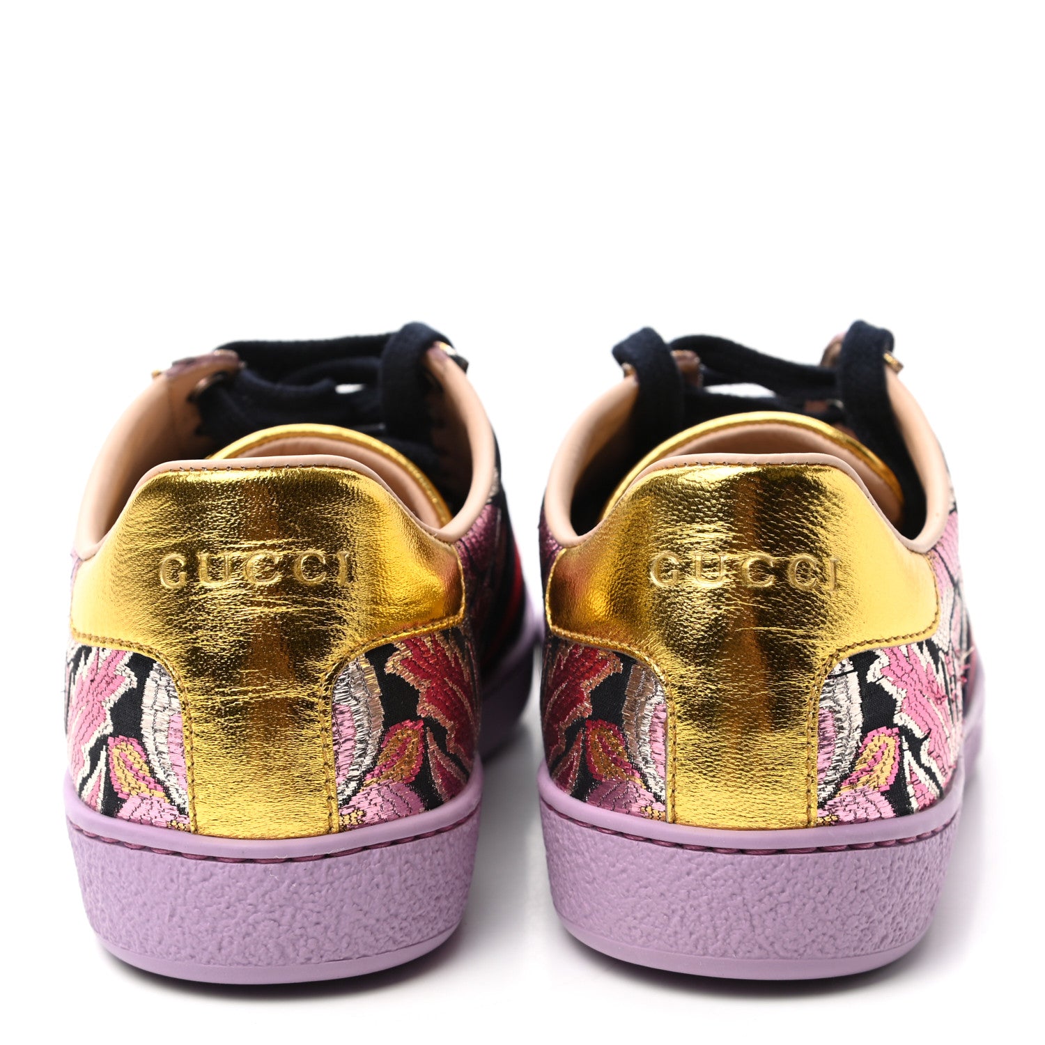 Gucci Lurex Brocade Web Nappa Womens Ace Sneakers 35 Black Pink Oro Vecchio 6 of 9
