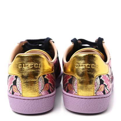 Gucci Lurex Brocade Web Nappa Womens Ace Sneakers 35 Black Pink Oro Vecchio 6 of 9