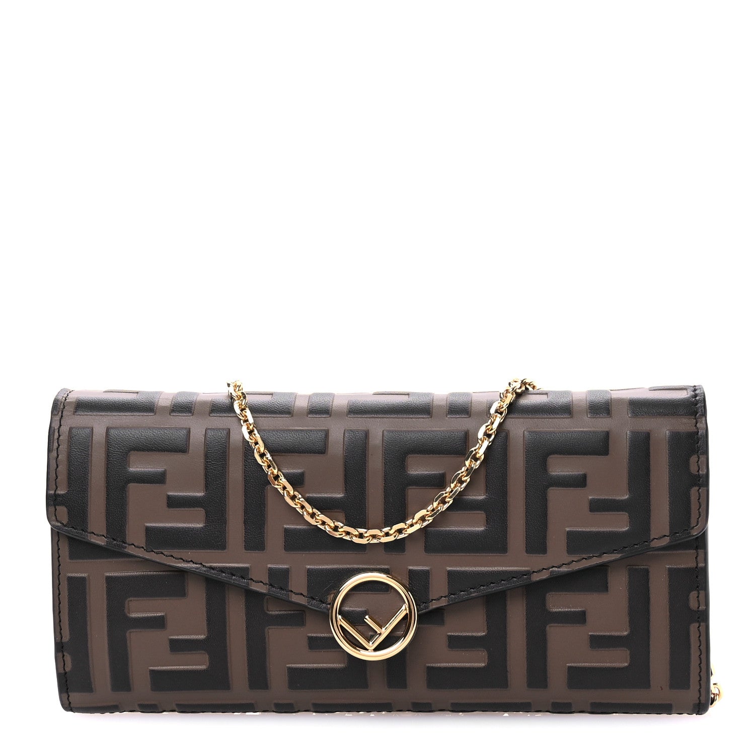 Fendi Vitello Soft F is Fendi Bi-Color FF 1974 Embossed Continental Envelope Wallet On Chain Maya Black 1 of 9