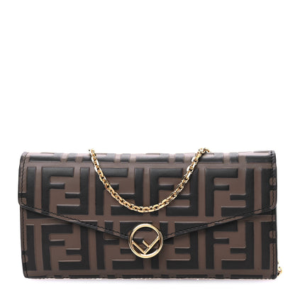 Fendi Vitello Soft F is Fendi Bi-Color FF 1974 Embossed Continental Envelope Wallet On Chain Maya Black 1 of 9