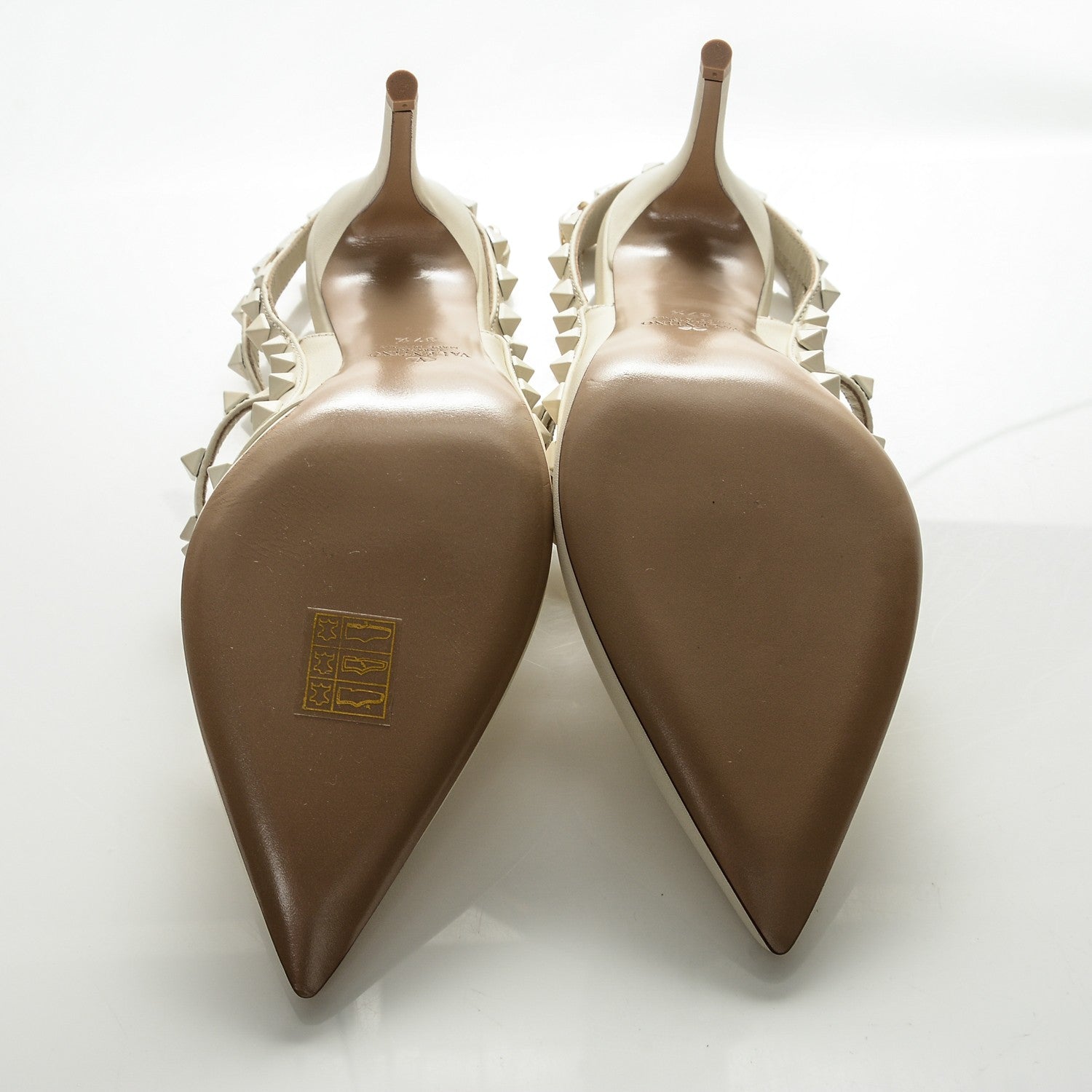 Valentino Garavani Calfskin Lacquered Monochrome Rockstud Ankle Strap 100mm Pumps 37.5 Ivory 5 of 7