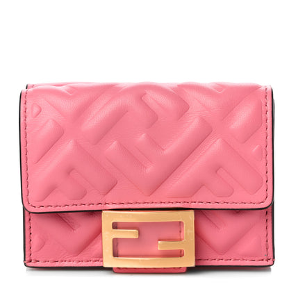 Fendi Nappa FF Diagonal Embossed Micro Tri-Fold Wallet Pink 1 of 12