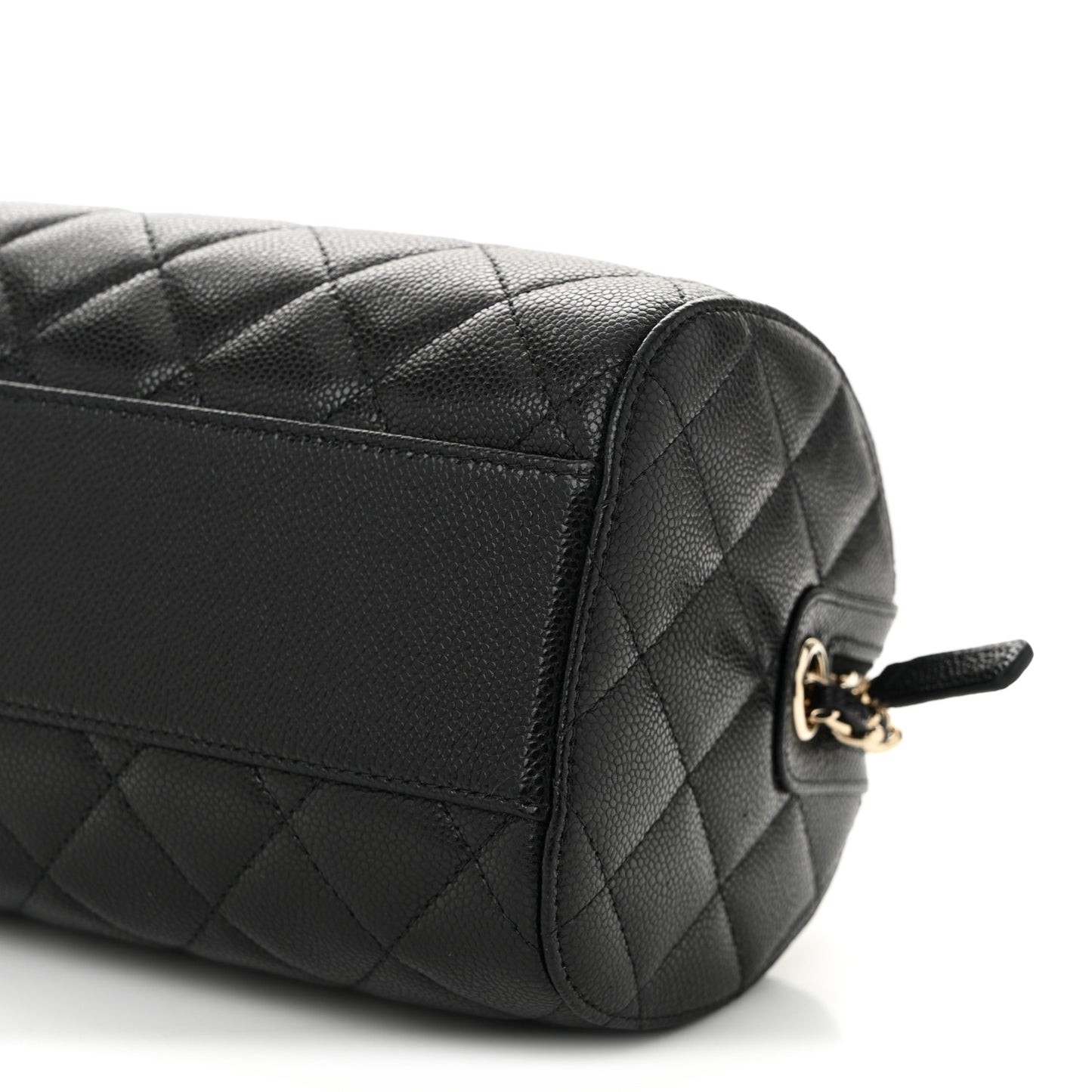 Caviar Quilted Barrel Clutch With Chain Black