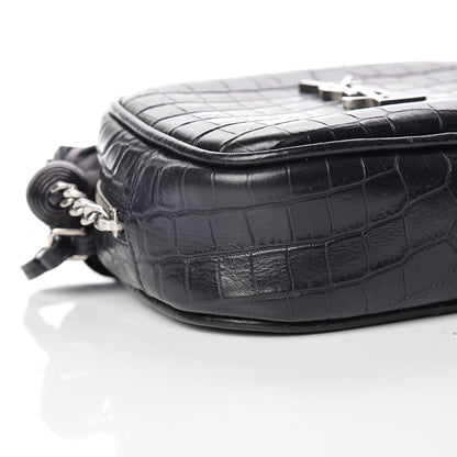 Saint Laurent Calfskin Crocodile Embossed Monogram Blogger Bag Black 5 of 11