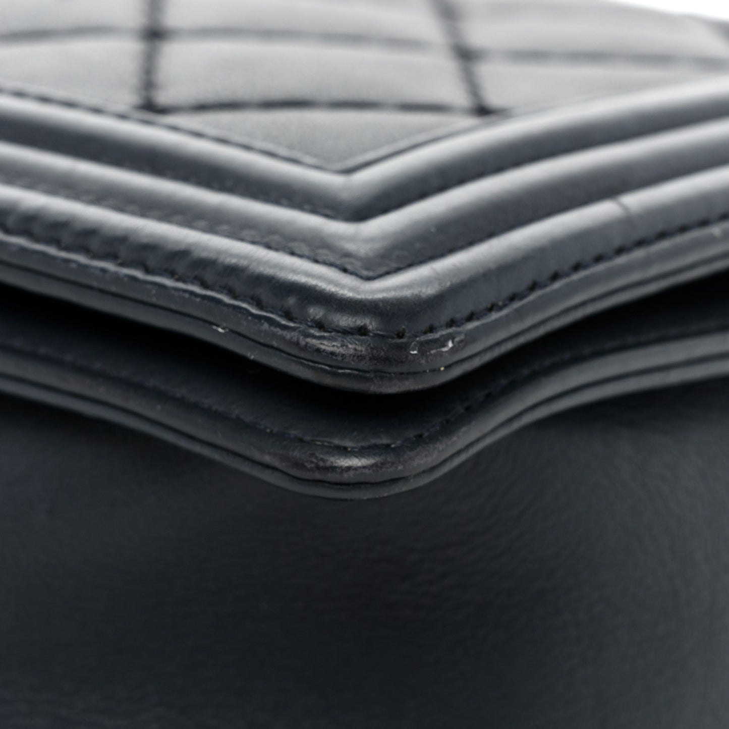 Calfskin Double Stitch Large Boy Flap Navy Blue