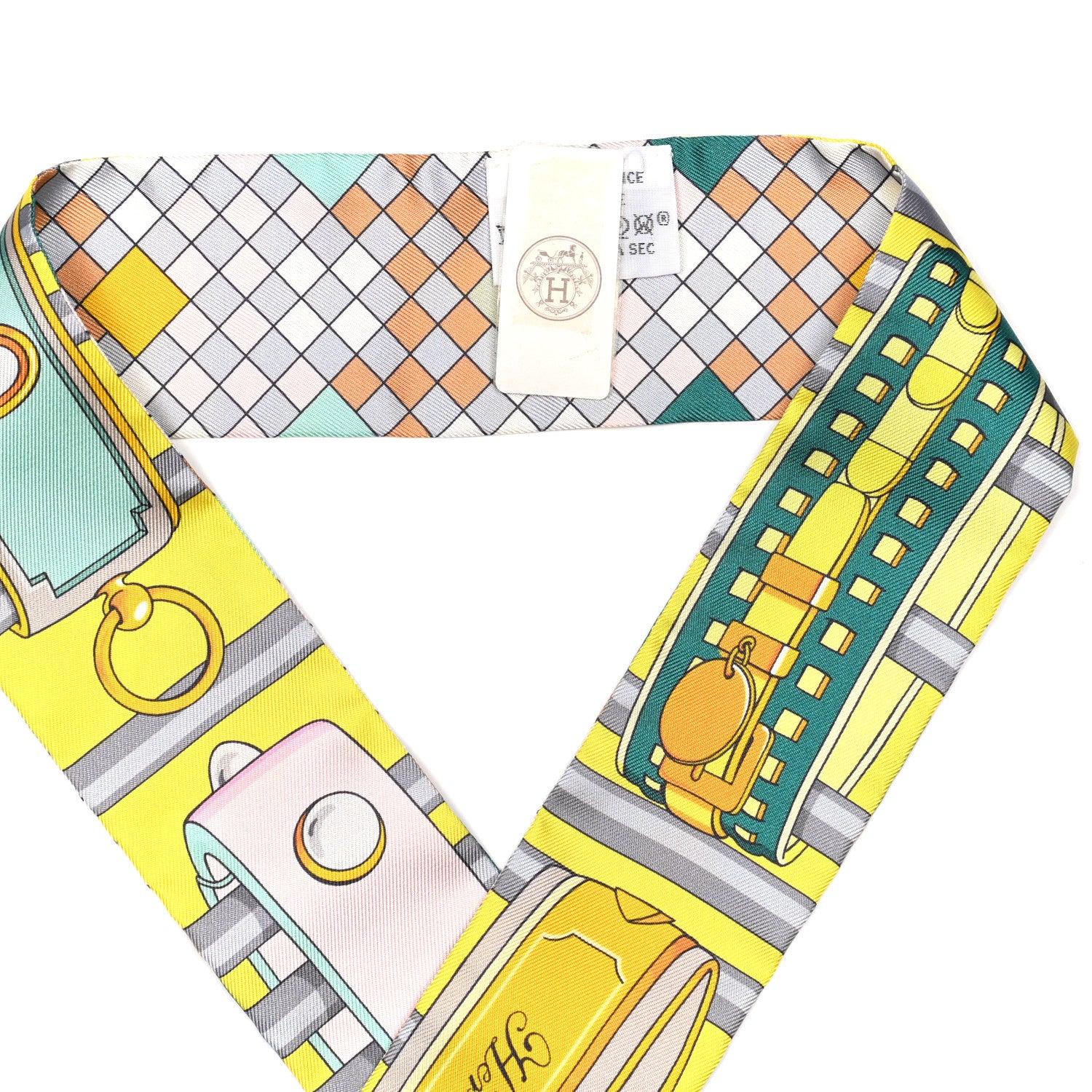 Hermes Silk Colliers De Chiens Remix Twilly Jaune Vif Gris Perle 2 of 4