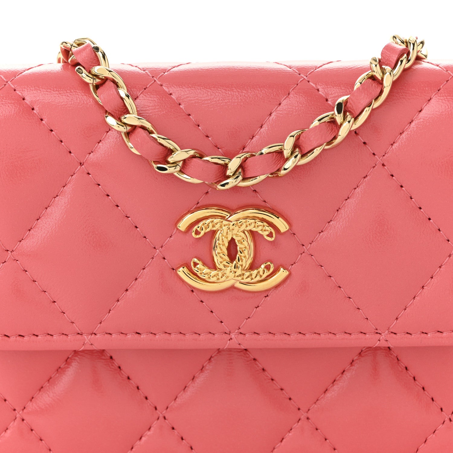 Chanel Shiny Lambskin Quilted Card Holder On Chain Pink 8 of 10
