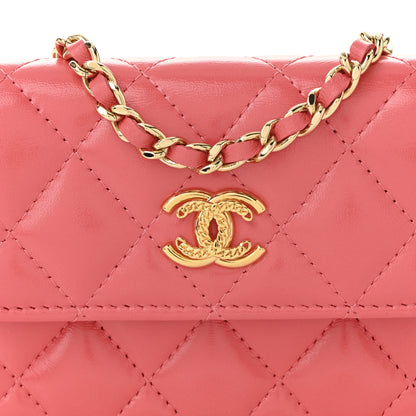 Chanel Shiny Lambskin Quilted Card Holder On Chain Pink 8 of 10