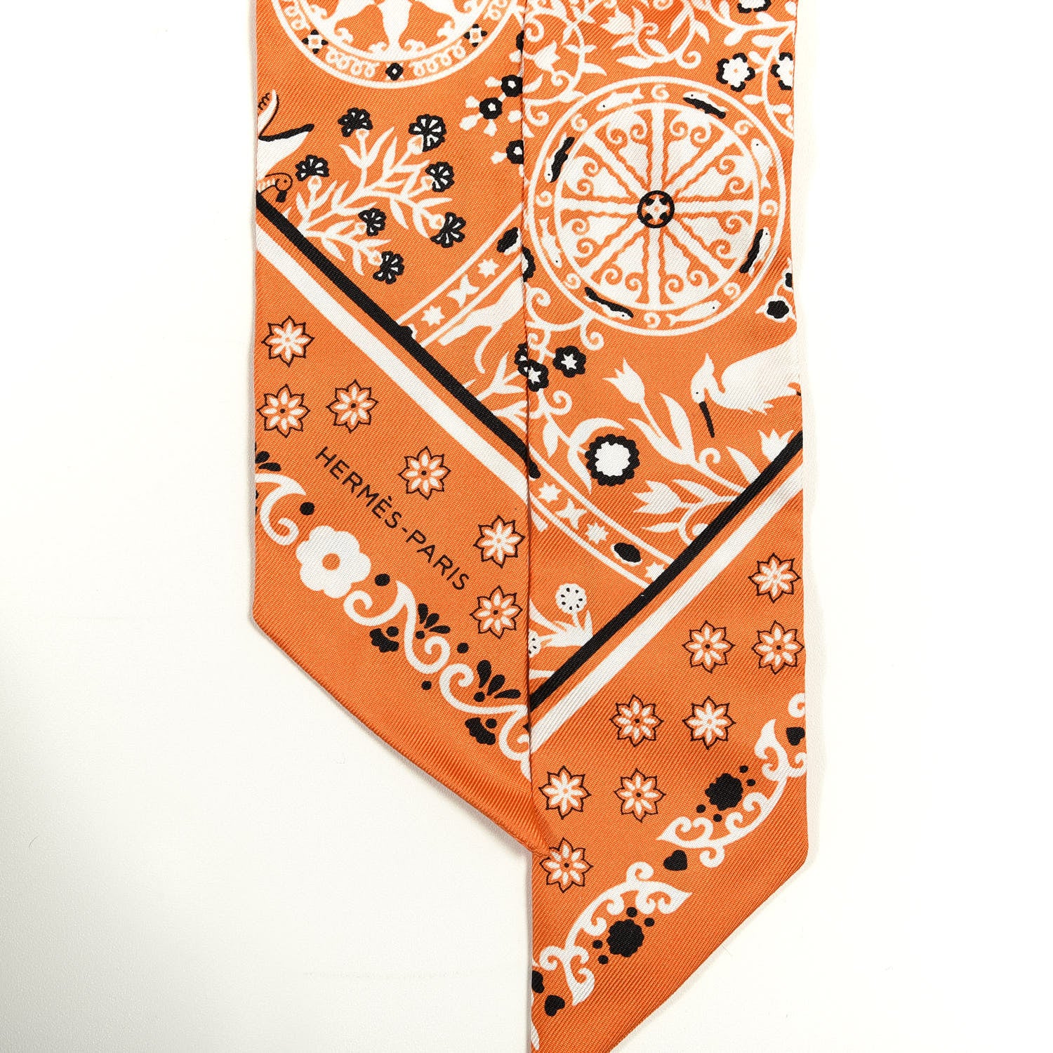 Hermes Silk Peuple Du Vent Bandana Twilly Orange Black White 4 of 5