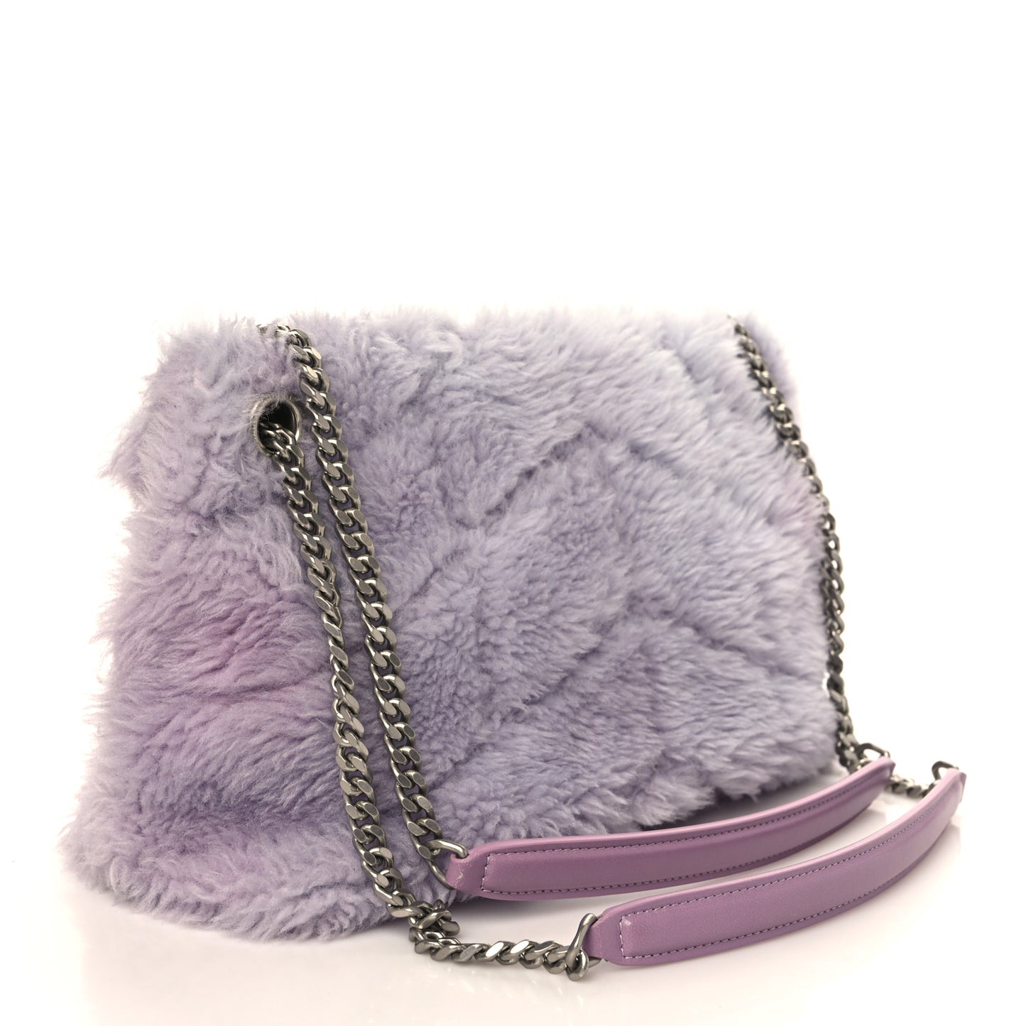 Merino Shearling Lambskin Quilted Small Loulou Puffer Monogram Chain Satchel Lila
