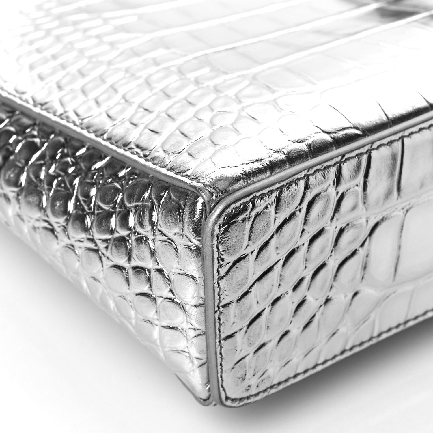 Givenchy Metallic Calfskin Croc Embossed Small Cut Out Shoulder Bag Silver 9 of 10