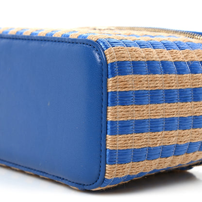 Chanel Raffia Jute Striped Small Vanity Case With Chain Blue Beige 10 of 10