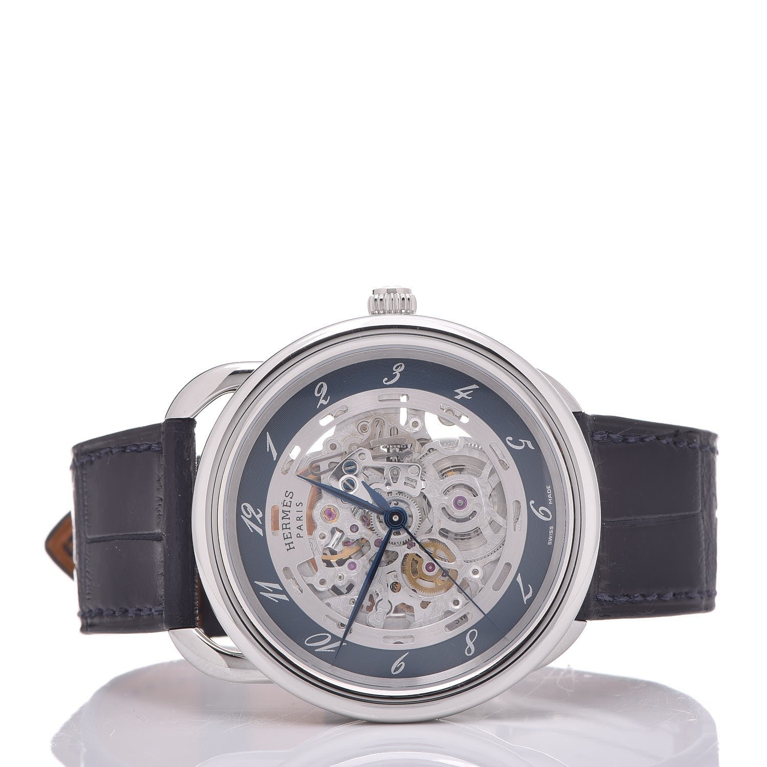 Hermes Stainless Steel Alligator 41mm Arceau Squelette Automatic Watch Marine 3 of 13