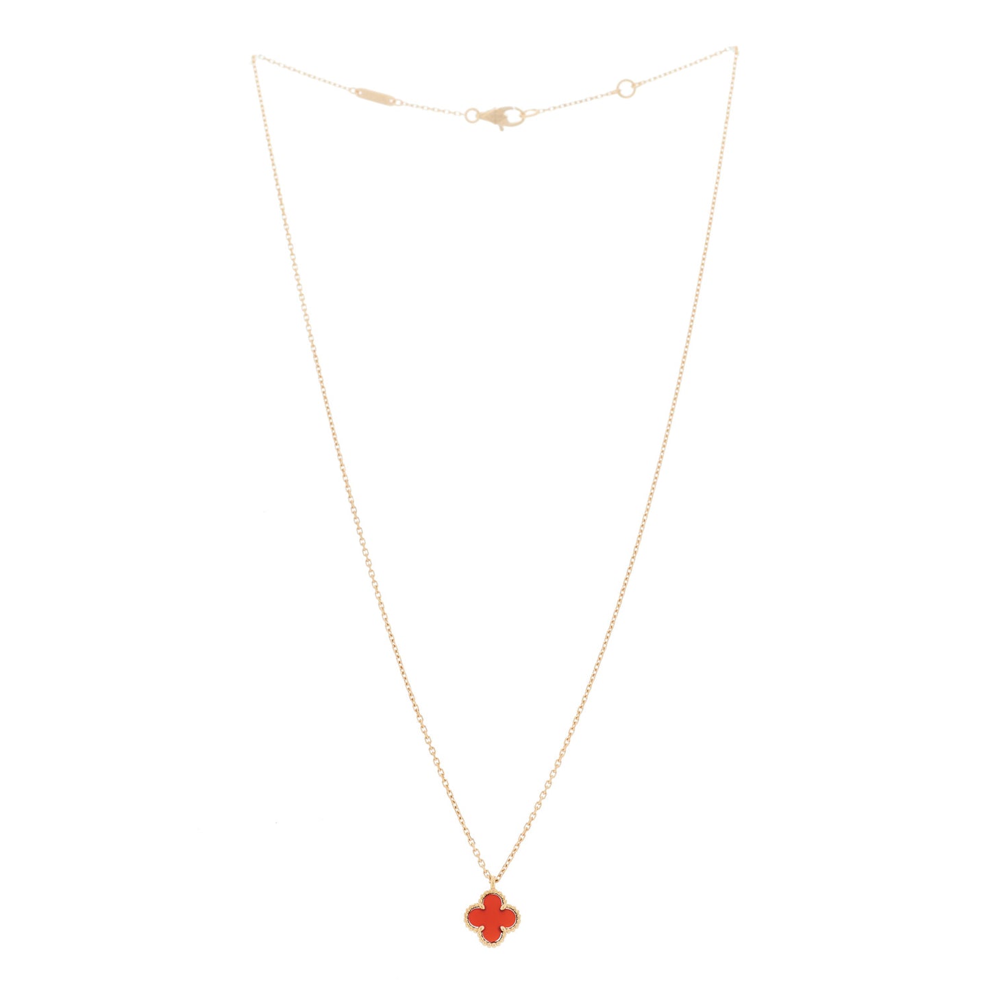 18K Rose Gold Carnelian Sweet Alhambra Pendant Necklace