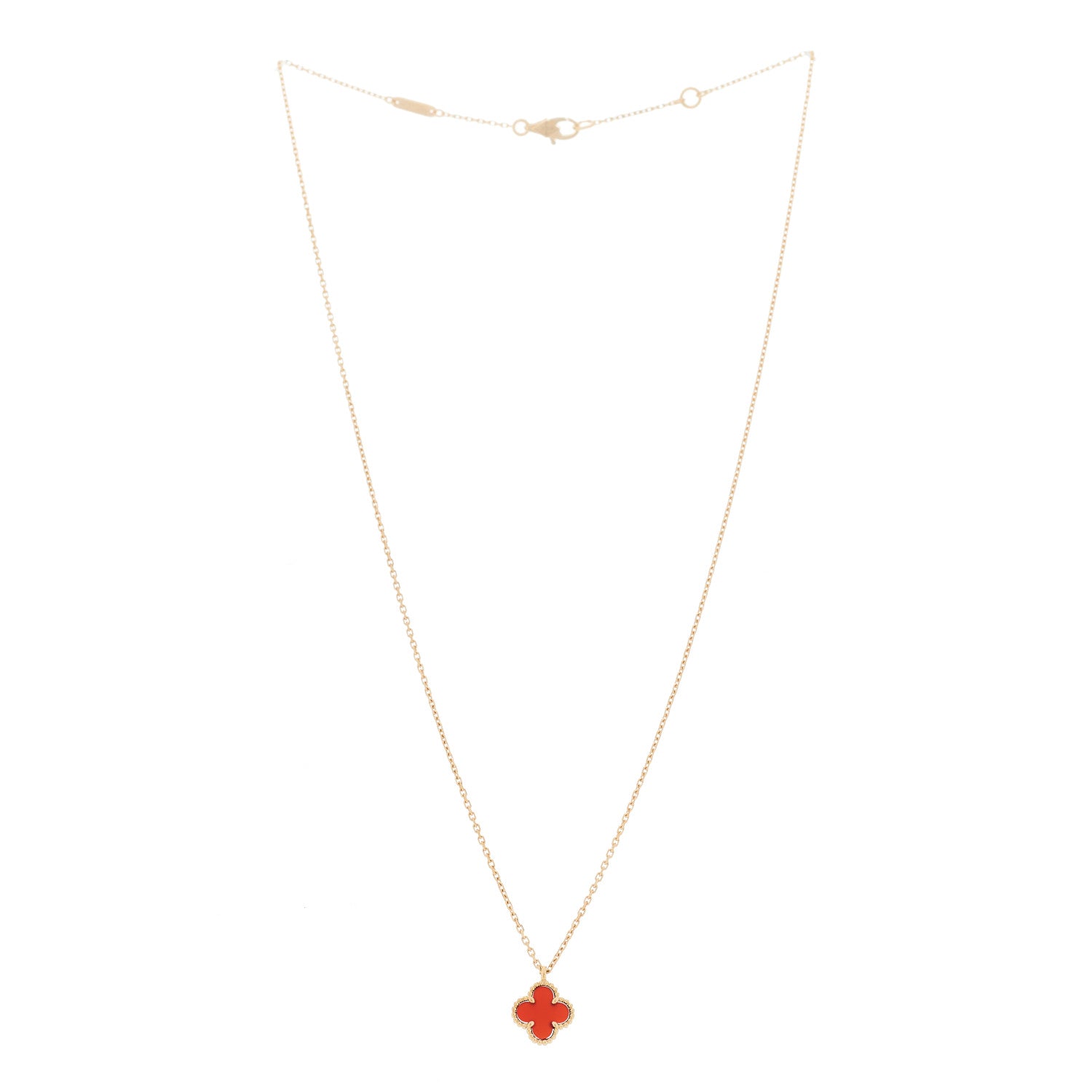 Van Cleef & Arpels 18K Rose Gold Carnelian Sweet Alhambra Pendant Necklace 1 of 5