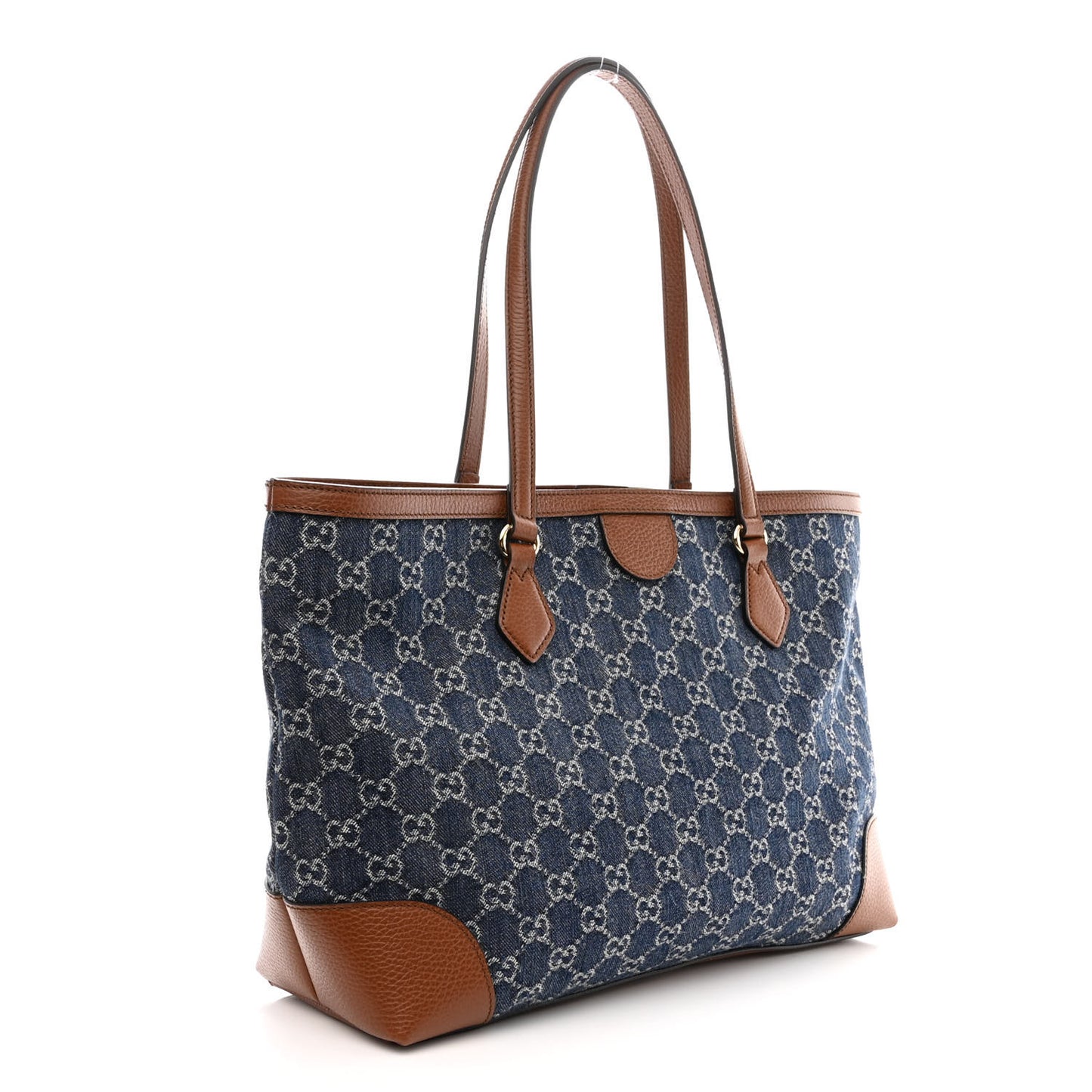 New Denim GG Monogram Medium Ophidia Shopping Tote Blue Tea Cuir