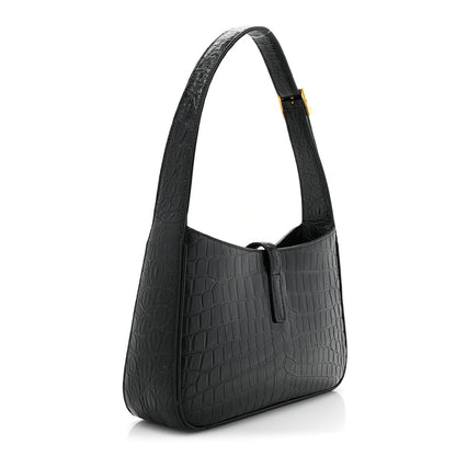 Saint Laurent Calfskin Crocodile Embossed LE 5 A 7 Hobo Black 3 of 14