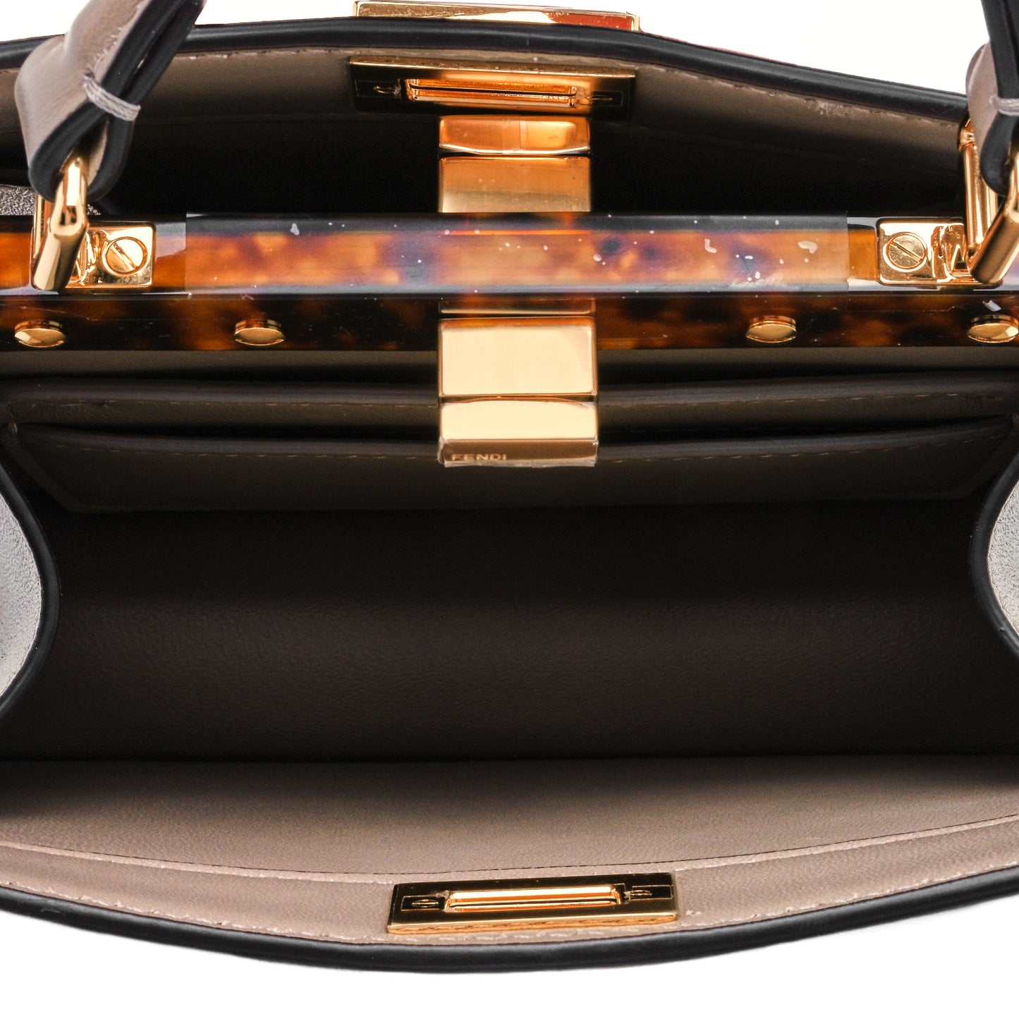 Shiny Nappa Plexiglass Petite Peekaboo I SEE U Satchel Tortora