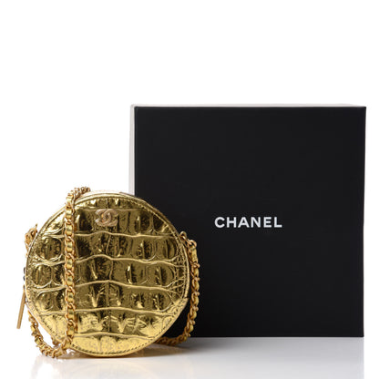 Chanel Metallic Calfskin Crocodile Embossed Cocodile Round Clutch with Chain Gold 11 of 11