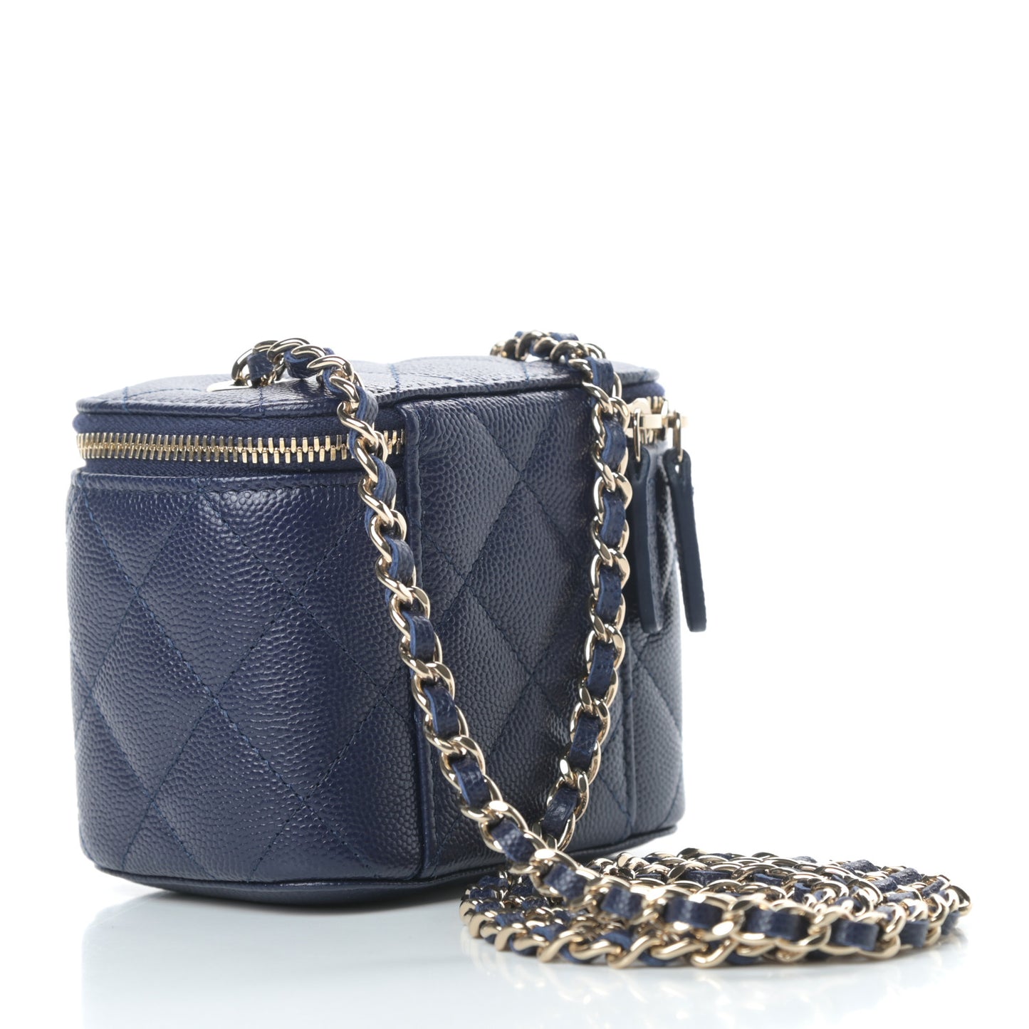 Caviar Quilted Mini Vanity Case With Chain Navy Blue
