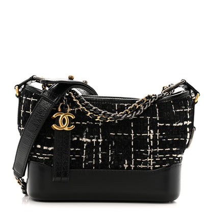 Chanel Tweed Calfskin Small Gabrielle Hobo Black White 1 of 12