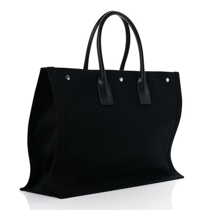Saint Laurent Linen Calfskin Rive Gauche Tote Black 3 of 14
