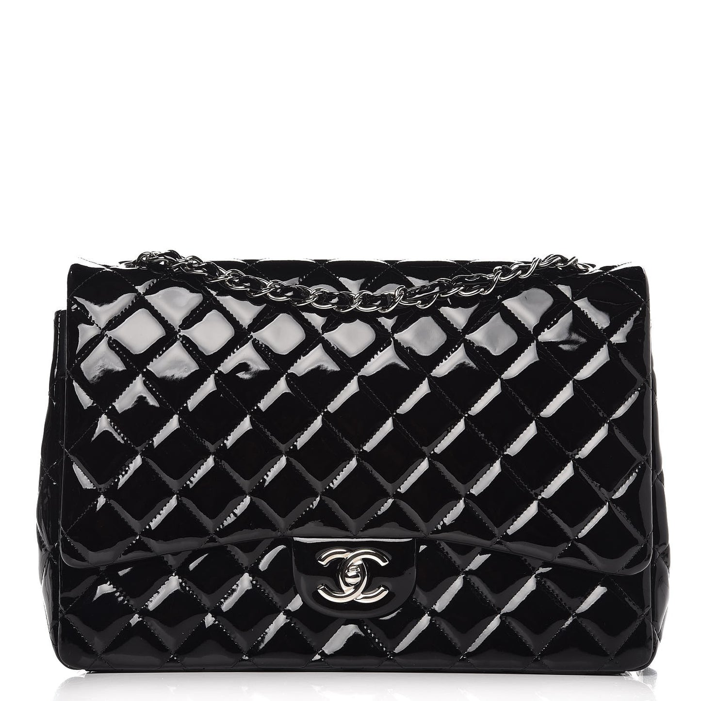 Patent Quilted Maxi Double Flap Black
