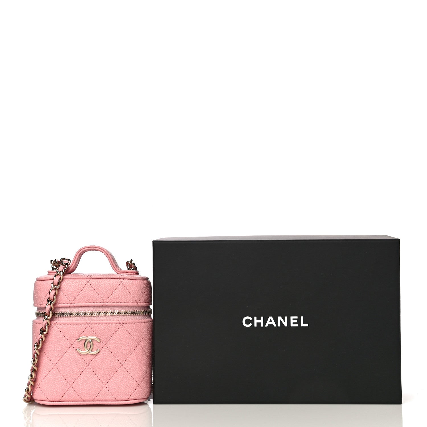 Chanel Caviar Quilted Small Handle With Care Vanity Case With Chain Pink 10 of 10
