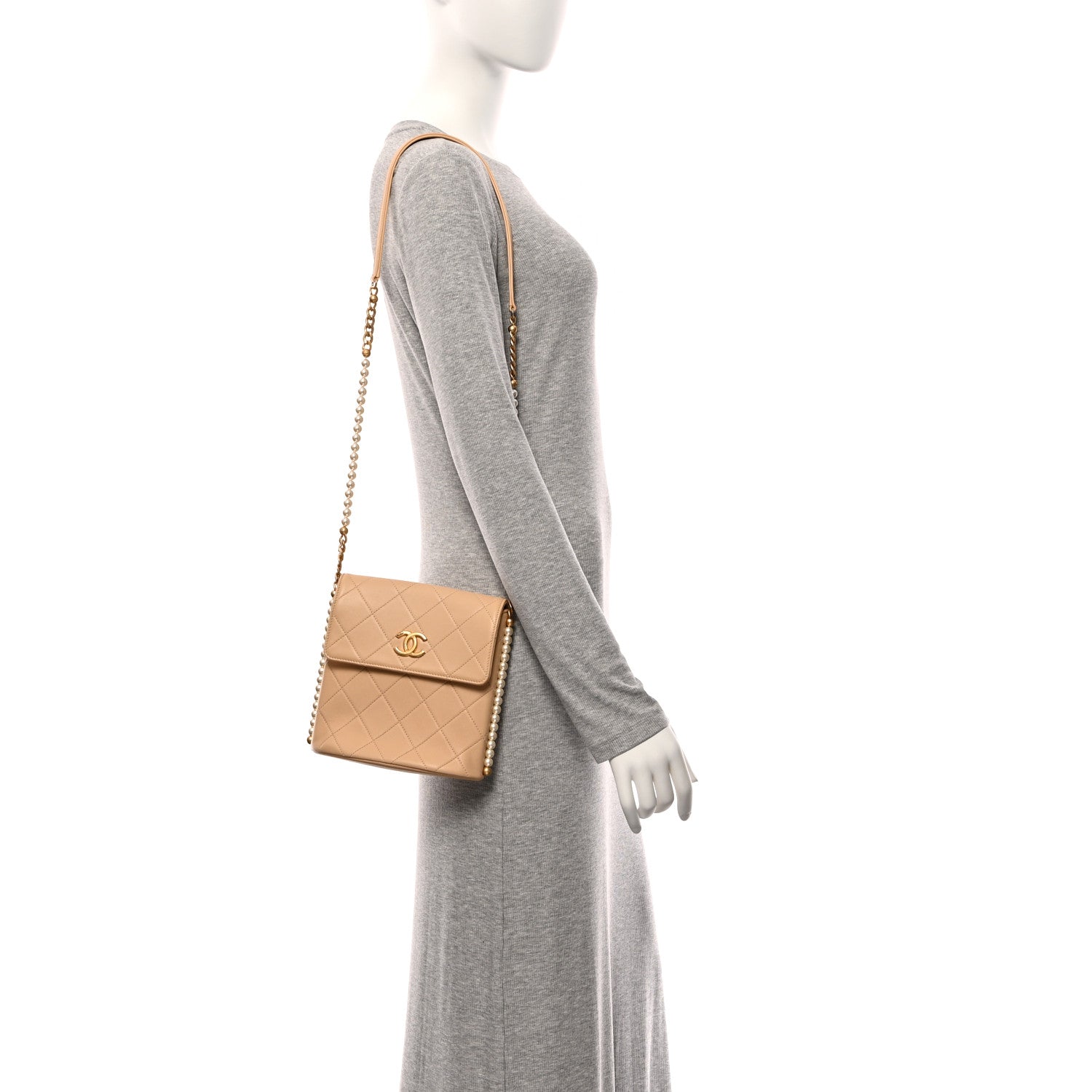 Chanel Calfskin Quilted Pearl Small Hobo Bag Beige 2 of 10