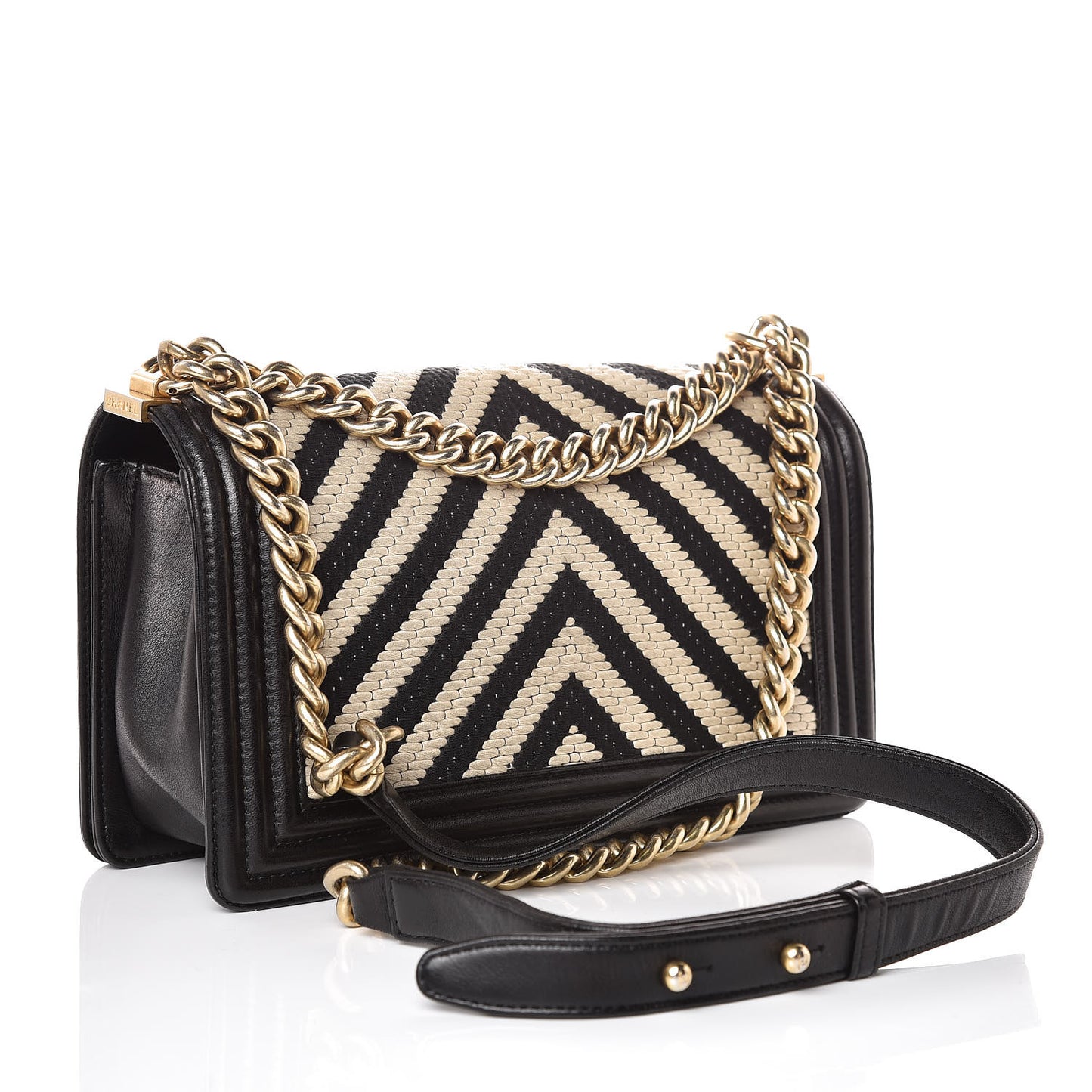 Fabric Chevron Braided Medium Boy Flap Black White