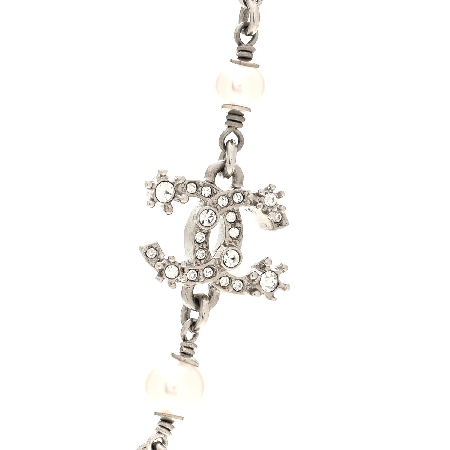 Chanel Crystal Pearl Star 5 CC Necklace Silver 4 of 6